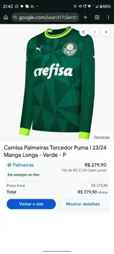 Camisa da S.E Palmeiras Manga Longa G e GG
