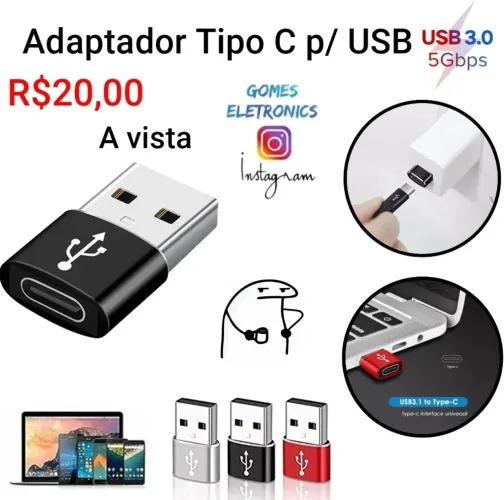 Adaptador Usb 3.0 para Tipo C Fêmea Transferência Dados (Loja Fisica)<br>