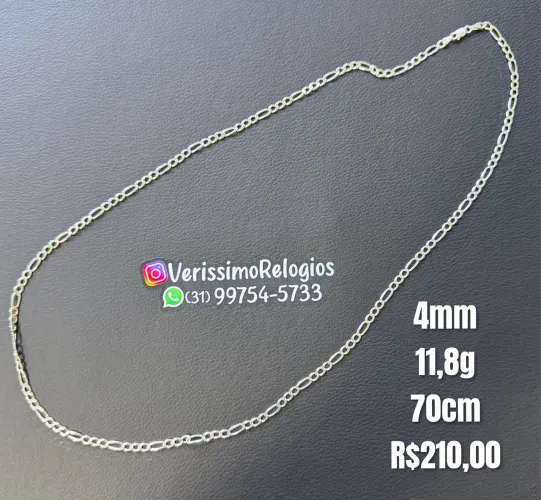 Cordão Corrente Masculina Prata 925 3x1 4mm 70cm