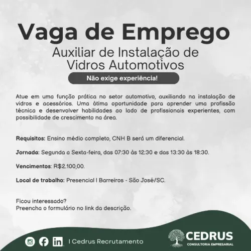 Auxiliar de Instalação de Vidros Automotivos #354561