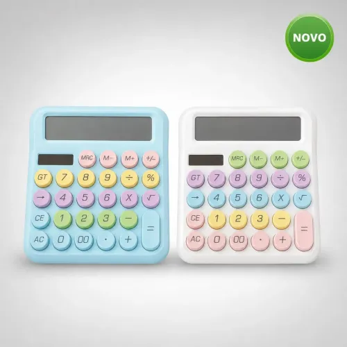 Calculadora Eletrônica De Mesa Grande Colorida Silicone LCD RH-2208B Nova