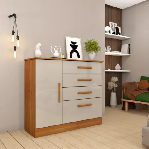 Comoda 4 Gavetas com Sapateira Cinamomo Off White NOVO
