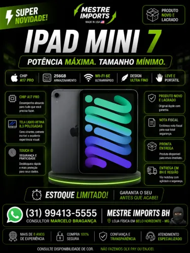 iPad Mini 7 256GB Wi-Fi A17 Pro Space Gray Novo Lacrado