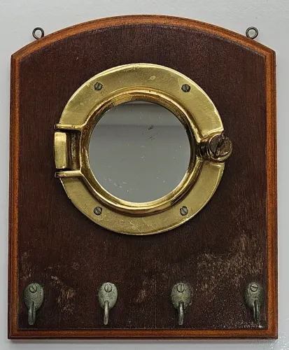 Porta-chaves náutico bronze e madeira com espelho - acompanha parafusos