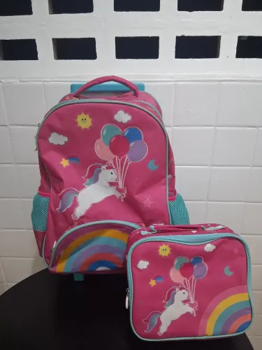 Mochila De Rodinhas e Lancheira Unicórnio YINS