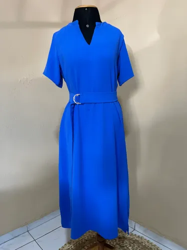 Vestido Midi Azul Royal Novo - Forrado