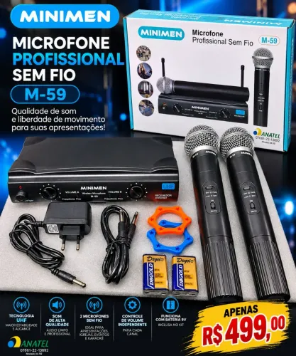 Microfone Profissional sem fio Minimen M-59