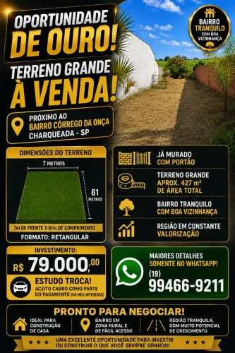 Terreno murado, com 7x 61 pego carro na troca, próximo ao bairro Córrego da Onça