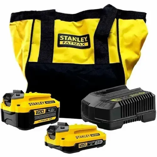 Kit com 1 Bateria 4Ah + 1 Bateria 2Ah 20V Max* com Carregador Rápido 4Ah Bolsa Stanley