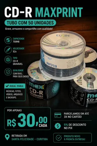 CD-R MAXPRINT - TUBO COM 50 UNIDADES