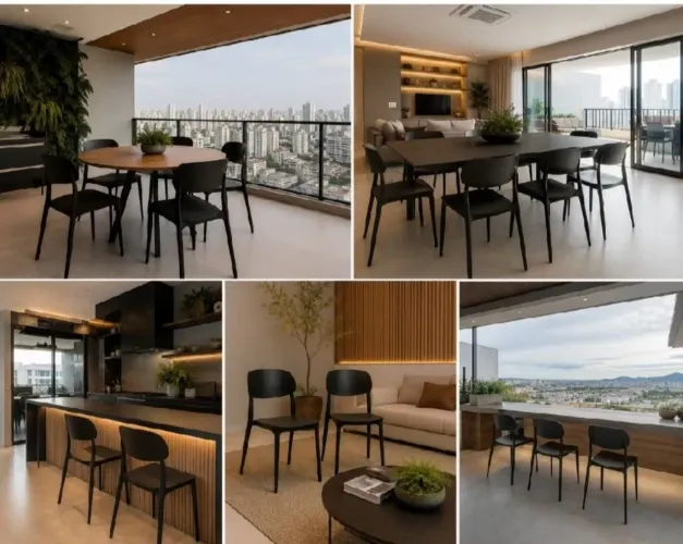 Conjunto com 8 unidades de Cardeira Nana preta estil urbano