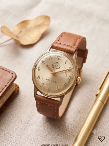 Mondaine De Luxe 17 Rubis Vintage (1956) Raro Calibre FHF96-ST Suíço em Plaquê ouro 18k