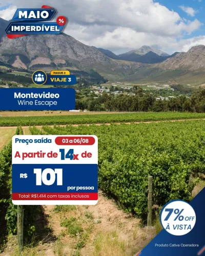 Montevidéu Wine Escape 3x2 ? pagam 2 e viajam 3!<br>Aproveite essa experiência imper
