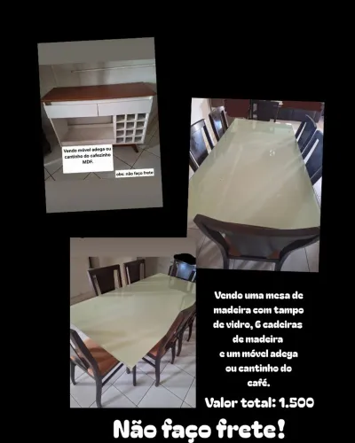 Conjunto mesa de madeira com 6 cadeiras  e um cantinho do café 