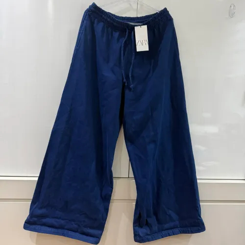 Calça Pantalona Zara Wide Leg Denim Azul Marinho - Original