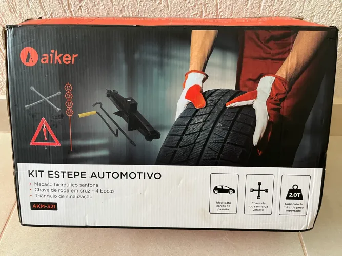 Kit estepe automotivo aiker - macaco, chave de roda universal e triângulo de sinalização 