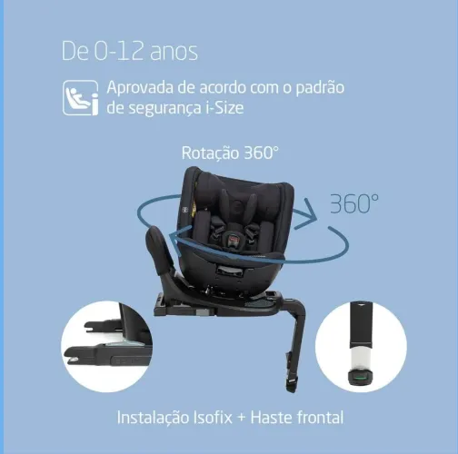 Cadeirinha Maxi-Cosi, Spinel 360°, 0 a 36kg, com Isofix, Haste frontal, Authentic Black