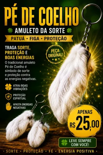 Chaveiro pé de Coelho amuleto da sorte 