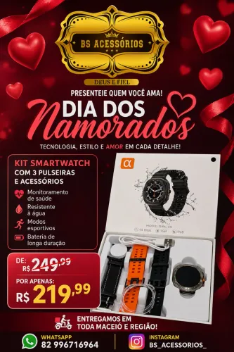 KIT SMARTWATCH COM 3 PULSEIRAS MARCA GOLD ORIGINAL 