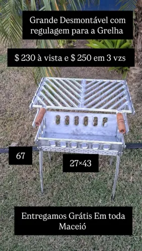 Churrasqueira Grande Desmontável de Alumínio fundido com regulagem para a Grelha
