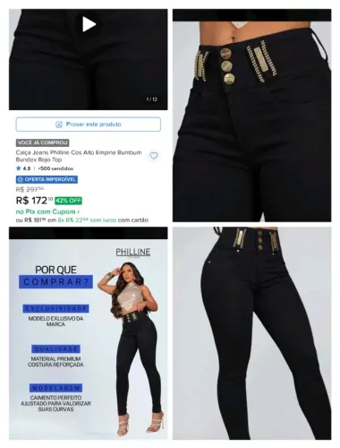 Calça jeans preta Philline estilo Pitbull