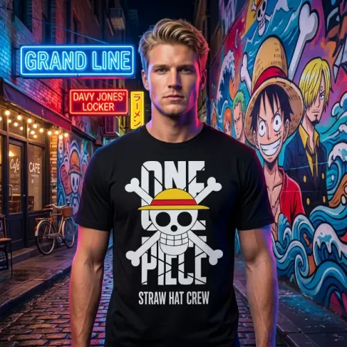 Camiseta Nerd - One Piece - Straw Hay Crew Preta