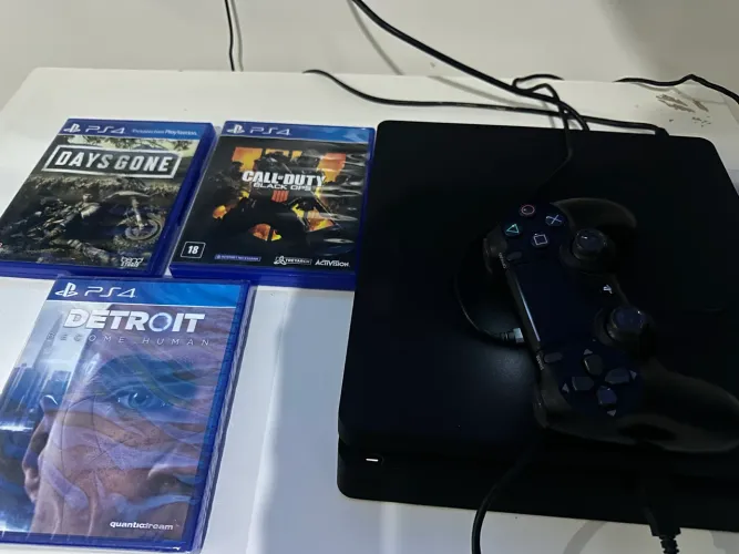 PS4 Slim 1TB Zerado + 3 Jogos Físicos + Controle Original