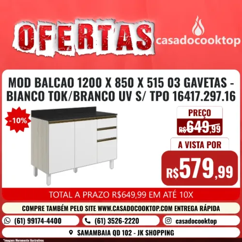 MOD BALCAO 1200 X 850 X 515 03 GAVETAS - BIANCO TOK/BRANCO UV S/ TPO 16417.297.16