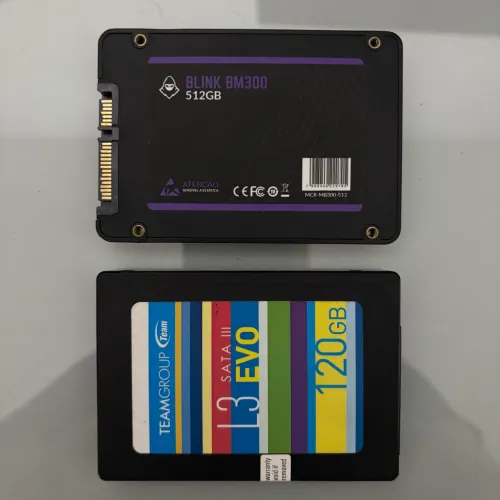 2 ssds sata, 1 de 512gb e outro de 120gb (632gb)