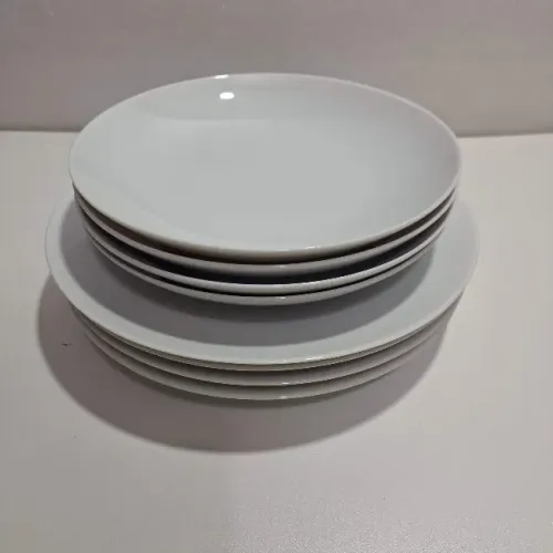 Pratos 8 peças Porcelana Branca Tramontina Estilo Coup Rasos e Fundos