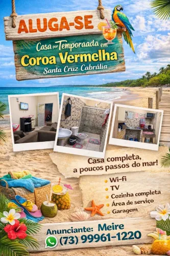 Casa pé na areia por temporada a 10 metros da praia 