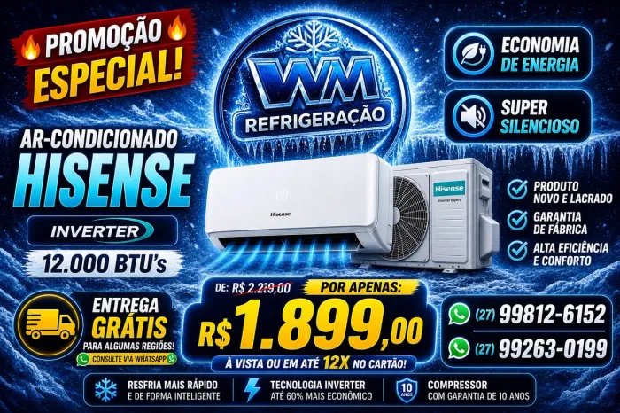 AR-CONDICIONADO HISENSE INVERTER 12.000 BTUs - NOVO E LACRADO