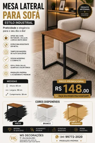Mesa Lateral para Sofá - Industrial