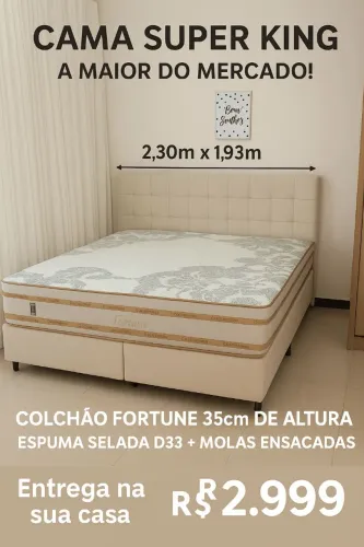 Cama super King com colchão Fortune espuma d33 molas ensacadas