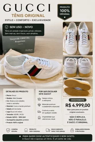 TÊNIS GUCCI WEB SNEAKER ORIGINAL - NOVO, SEM USO