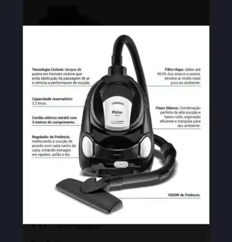 Vendo aspirador de po 1800 wts de potência 