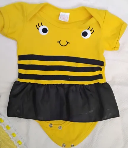Body Bebê Abelha - Amarelo e Preto