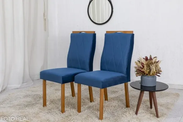 2 Cadeiras Lisboa Madeira Maciça Azul Frete Grátis - Até 12x S/ Juros