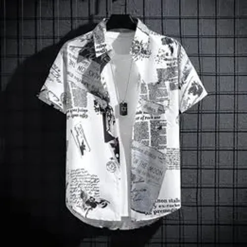 Camisas masculinas estampadas de manga curta de botão casual 4 estações