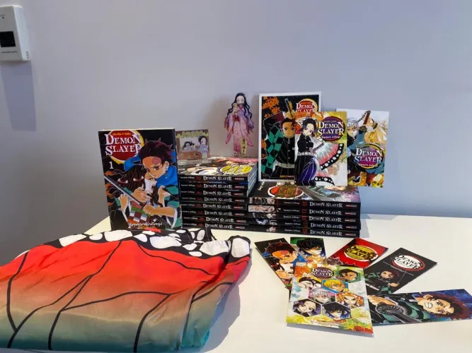 Mangá: Demon Slayer Vol. 1 ao 11 + 18 ao 20 + Minifugure + Brindes + Haori Shinobu/Kanae