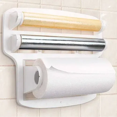 Suporte 3 em 1 para Papel Toalha, Filme e Papel Alumínio