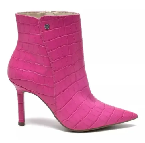 (NOVA! TAM: 34) Bota Rosa Pink Croco Bico Fino