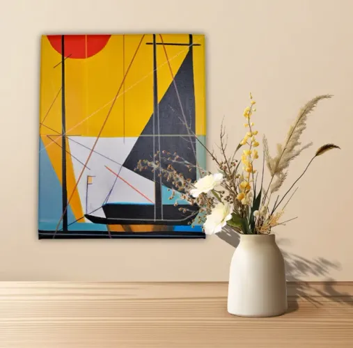 Mini Quadro Decorativo de Barco Veleiro em linhas retas