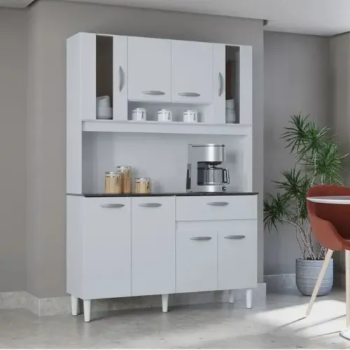 Armário Cozinha Coral 8Pts 1Gv Branco Poquema - Entrega Rápida!