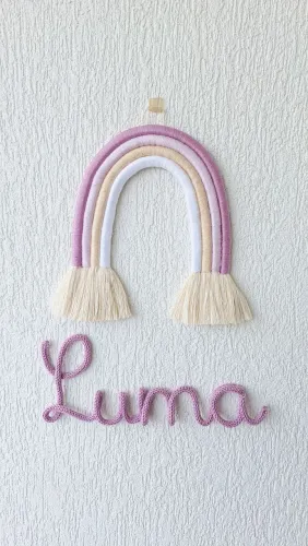 Porta Maternidade arco-íris Boho e nome em tricotin 5 letras