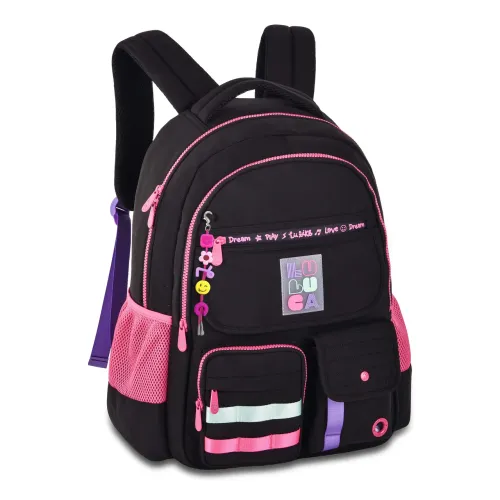 Mochila Escolar Infantil Preta com Detalhes Coloridos