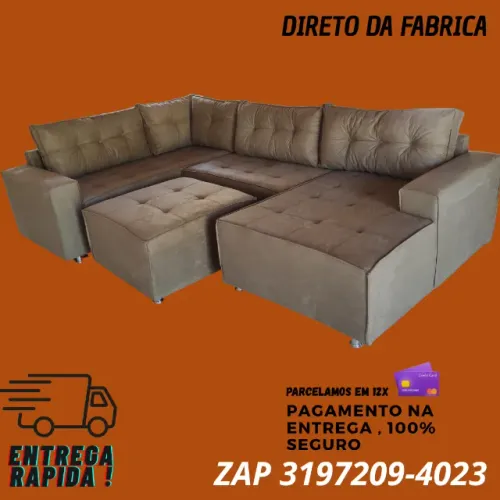 Sofá Modulado Toro com Chaise e Puff - Espaçoso e Sofisticado