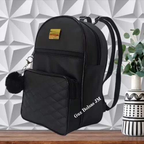 Mochila Feminina Bolsa de Costa c/ Alças Reguláveis 3 Ziper + Chaveiro de POMPOM