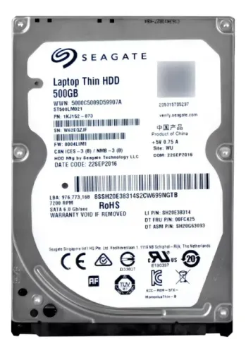 Hd Sata Seagate 500gb 7.2k 2.5 Laptop Thin Hdd St500lm021 Cor Prateado - Entrega Grátis