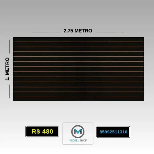 Painel canaletado preto  2,75 metro x 1 metro - Novo